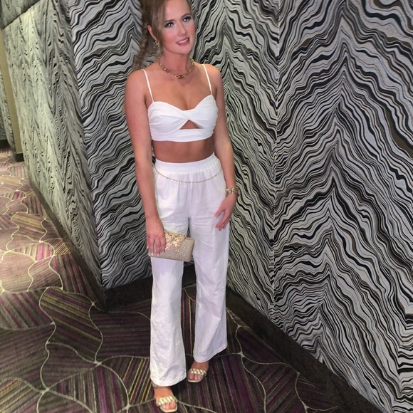 White linen two piece pants set - Picture 1 of 4